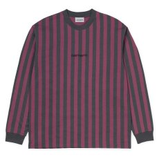 画像2: Stripe L/S Tee Maroon Chacoal Grey Grey Black ストライプ embroidery 刺繍 Logo 長袖 Tシャツ (2)