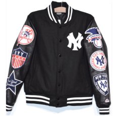 画像2: Majestic(マジェスティック) New York Yankees PU Leather Multi Wappen Stadium Jacket ニューヨーク ヤンキース スタジアム ジャケット (2)