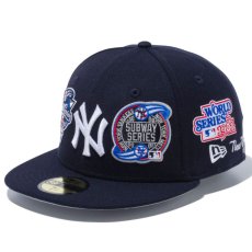 画像1: 59Fifty NewYork Yankees Cap Navy White ネイビー ホワイト ニューヨーク ヤンキース 全面 刺繍 デザイン ワールド シリーズ キャップ 帽子 MLB 公式 Official (1)