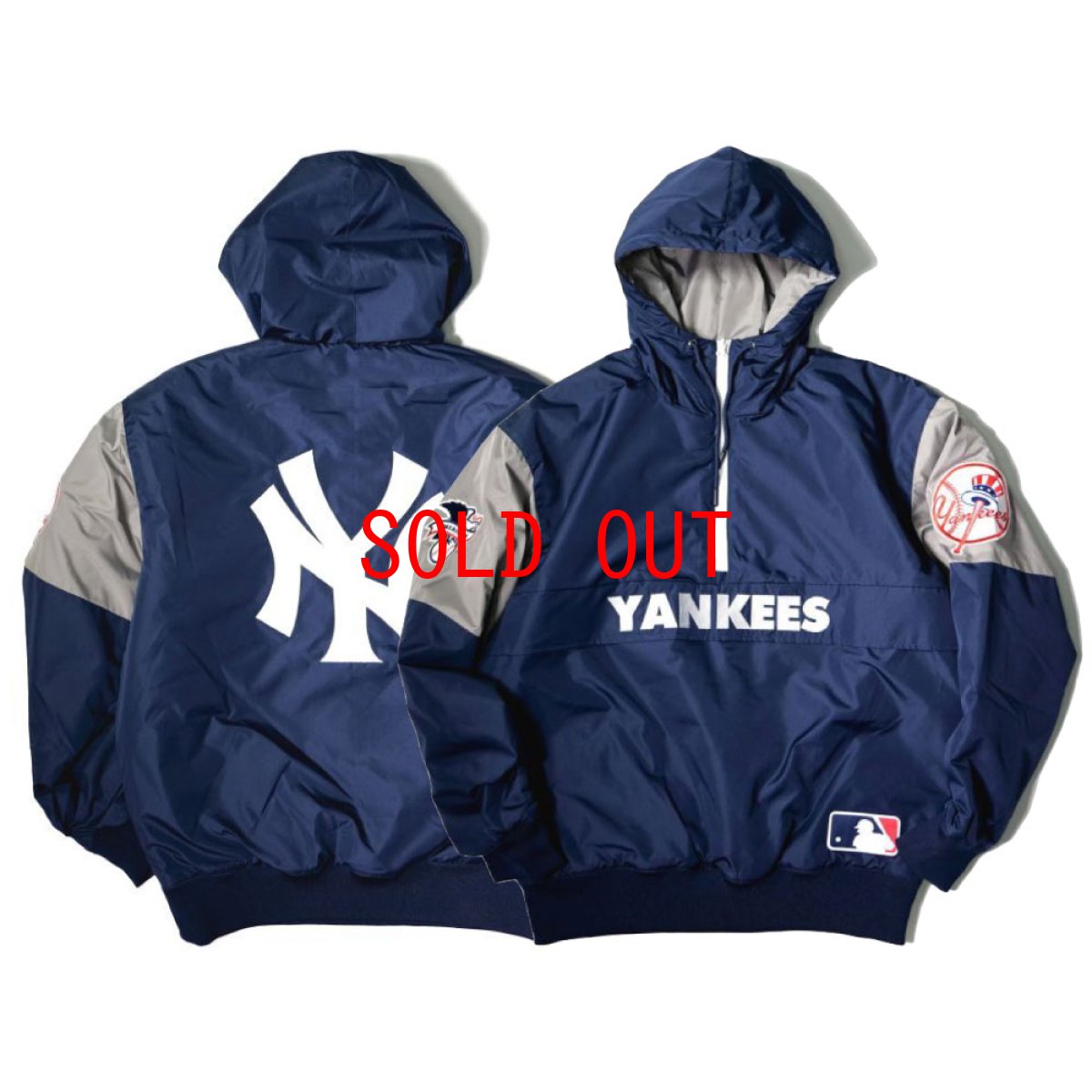 画像1: X New York Yankees Pullover Nylon Hooded Jacket ニューヨーク ヤンキース ハーフジップ ナイロン プルオーバー ジャケット MLB 公式 Official  (1)