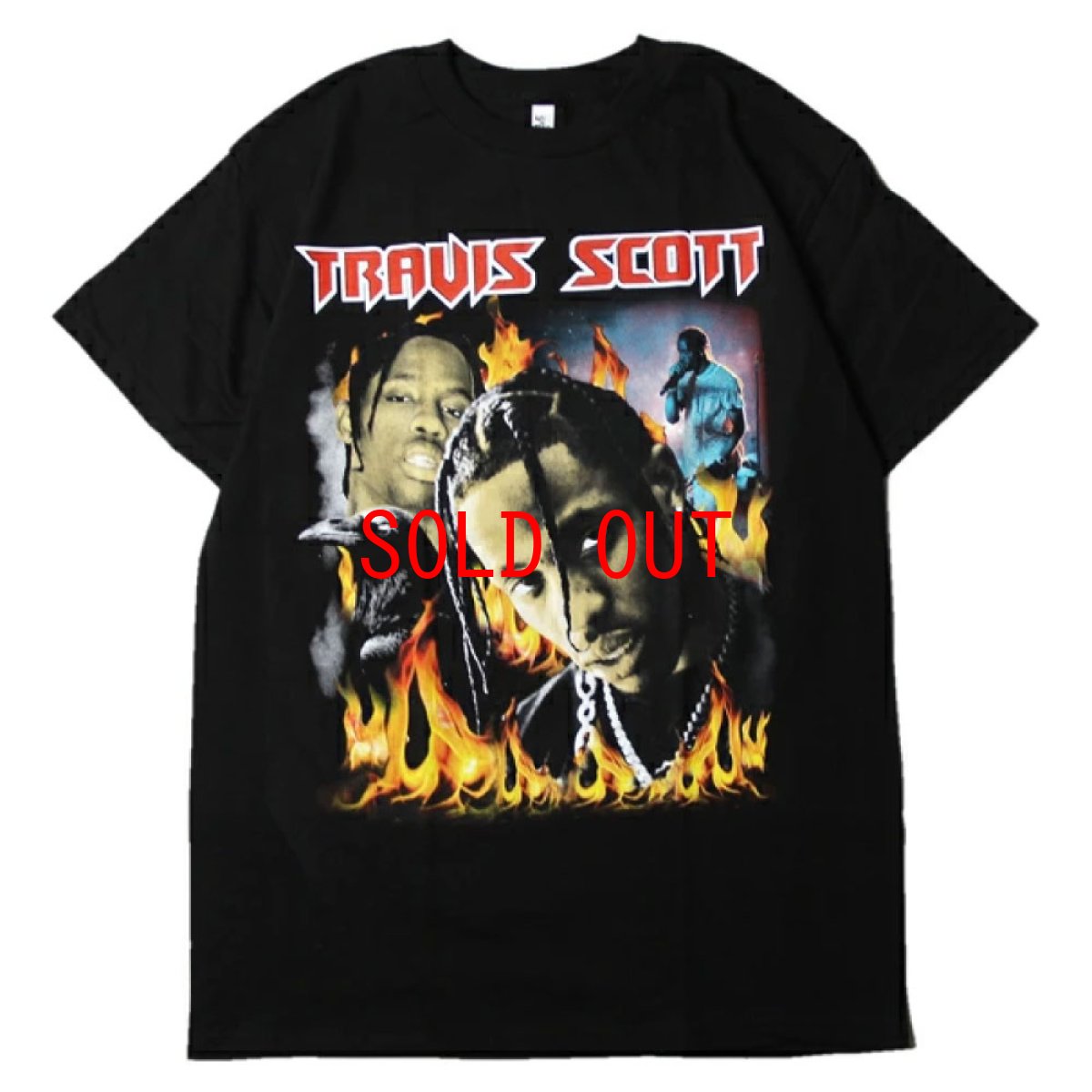 画像1: Music S/S Official Rap Tee Travis Scott Laflame Photo Black オフィシャル トラビススコット ラフレーム フォト 半袖 Tシャツ (1)