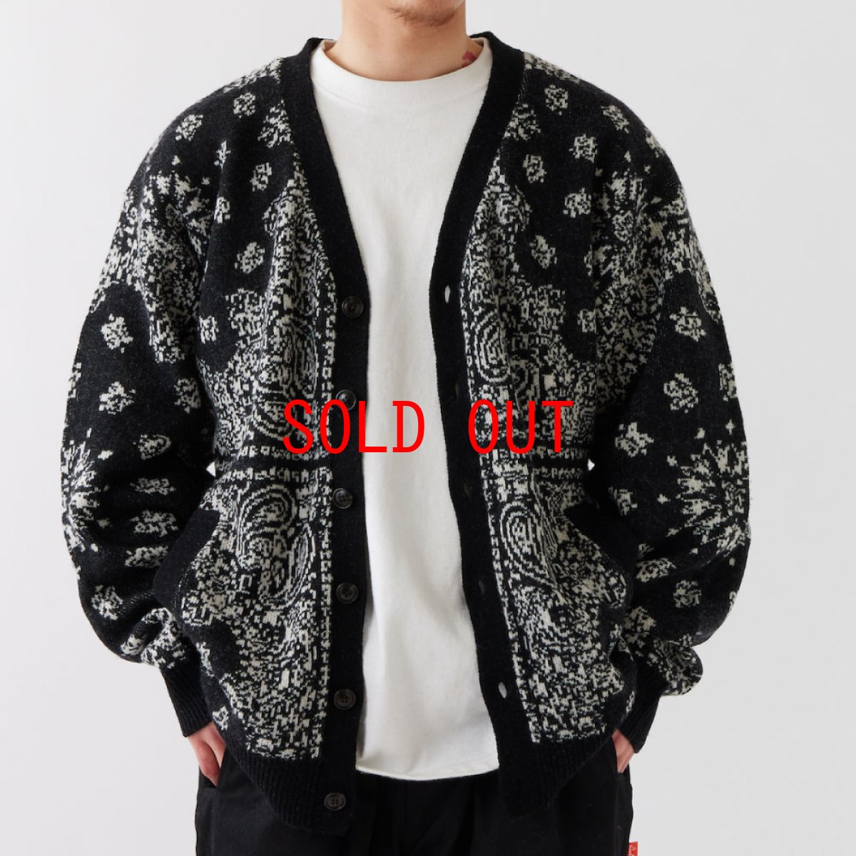 画像1: Gandana Bandana Knit Cardigan BLK バンダナ ニット カーディガン (1)