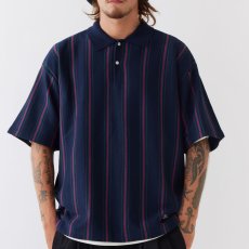 画像1: PINGAUGE S/S Knit Polo Shirt NVY 半袖 ストライプ ニット ポロ シャツ (1)