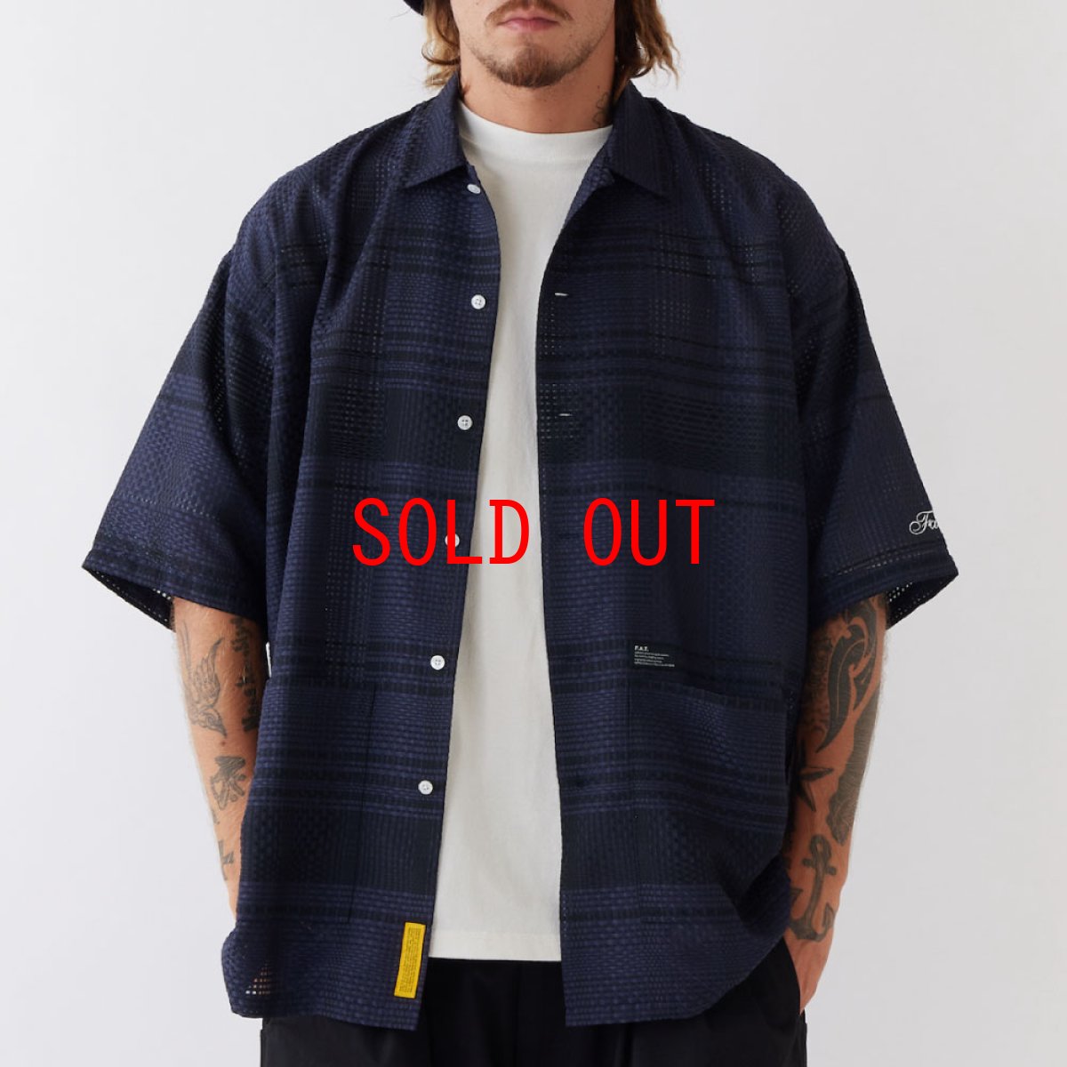 画像1: GIGASHEER S/S Mesh Check Shirt NVY 半袖 シアー チェック シャツ (1)