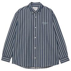 画像2: Signature Betz Stripe L/S Shirts Air Force Blue 長袖 ストライプ シャツ (2)