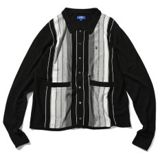 画像1: Striped Knit Cardigan BLK ストライプ ニット カーディガン (1)