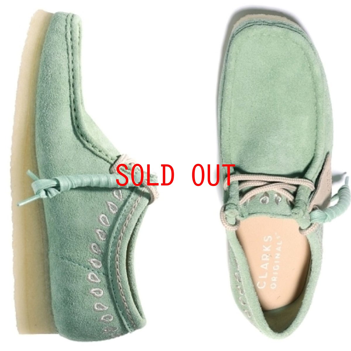 画像1: Clarks Originals Wallabee Lo Green Embroidery クラークス オリジナルズ ワラビー ロー グリーン エンブロイダリー スエード クレープソール メンズ (1)