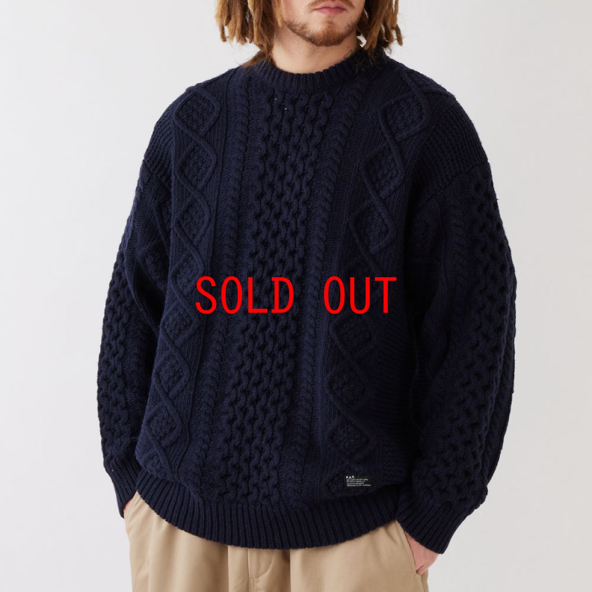 画像1: FISHARAN Crewneck Fisherman Knit NVY クルーネック 3ゲージ ウールヤーン フィッシャーマン ニット (1)