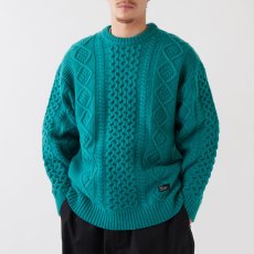 画像1: FISHARAN Crewneck Fisherman Knit GRN クルーネック 3ゲージ ウールヤーン フィッシャーマン ニット (1)