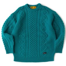 画像2: FISHARAN Crewneck Fisherman Knit GRN クルーネック 3ゲージ ウールヤーン フィッシャーマン ニット (2)