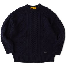 画像2: FISHARAN Crewneck Fisherman Knit NVY クルーネック 3ゲージ ウールヤーン フィッシャーマン ニット (2)