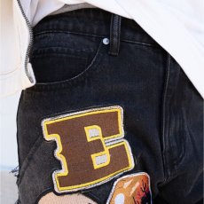 画像12: Patchwork Wappen Flare Denim Pants BLK パッチワーク ジーンズ ワッペン カスタム デニム フレア パンツ (12)