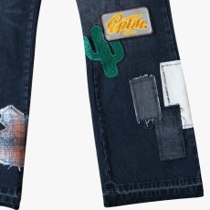 画像8: Patchwork Wappen Flare Denim Pants BLK パッチワーク ジーンズ ワッペン カスタム デニム フレア パンツ (8)