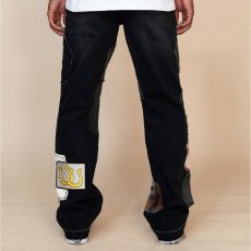 画像4: Patchwork Wappen Flare Denim Pants BLK パッチワーク ジーンズ ワッペン カスタム デニム フレア パンツ (4)