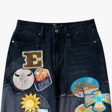 画像11: Patchwork Wappen Flare Denim Pants BLK パッチワーク ジーンズ ワッペン カスタム デニム フレア パンツ (11)