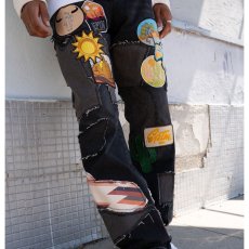 画像13: Patchwork Wappen Flare Denim Pants BLK パッチワーク ジーンズ ワッペン カスタム デニム フレア パンツ (13)