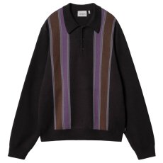 画像2: ARLO Knit Polo L/S Shirt Stripe Jacquard BLK コットン ニット 長袖 ストライプ ポロ シャツ (2)