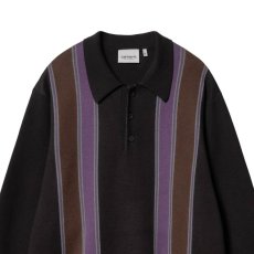 画像7: ARLO Knit Polo L/S Shirt Stripe Jacquard BLK コットン ニット 長袖 ストライプ ポロ シャツ (7)