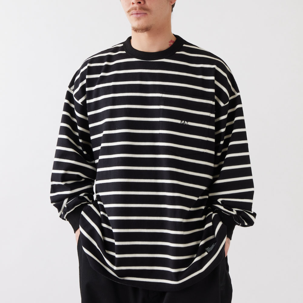 MEGANDA L/S Boeder Cut&Saw Tee BLK 長袖 ヘビーオンス ボーダー Tシャツ